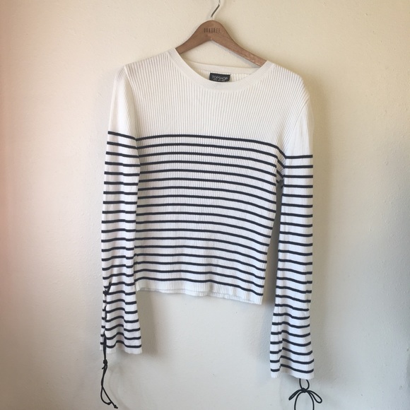 Topshop Tops - Topshop White Shirt With Black Stripes Long Sleeve